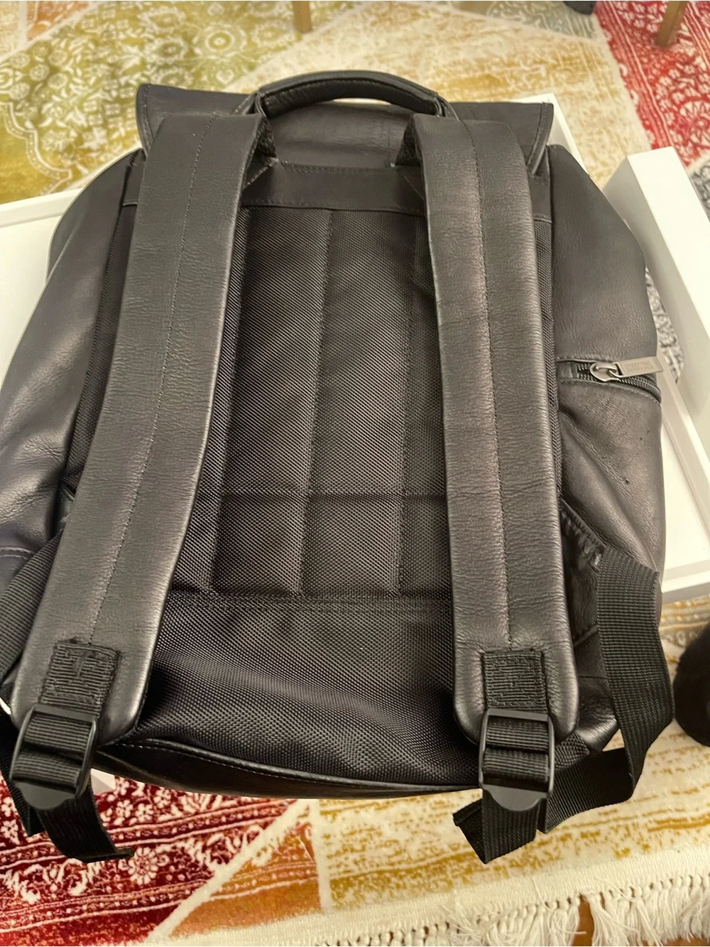 Kenneth Cole Black Leather Buckle-Front Backpack